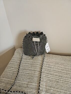 Aldo Black Rhinestone-Embellished Drawstring Crossbody